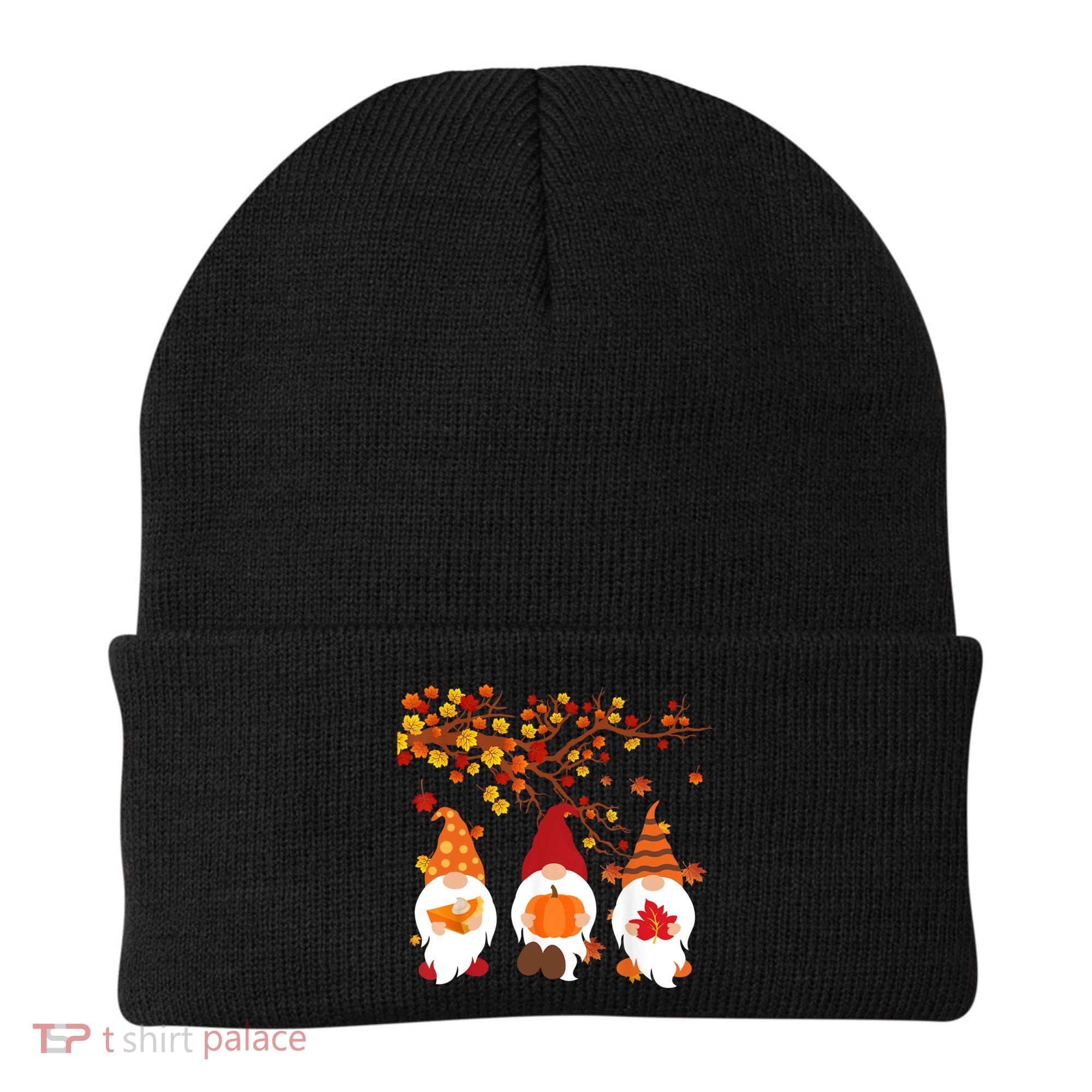 Halloween Three Gnomes Hat Leopard Pumpkin Fall Leaves Cool Gift Beanie