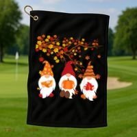 Halloween Three Gnomes Hat Leopard Pumpkin Fall Leaves Cool Gift Golf Towel thumb 1