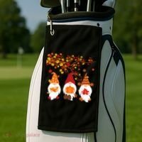 Halloween Three Gnomes Hat Leopard Pumpkin Fall Leaves Cool Gift Golf Towel thumb 2