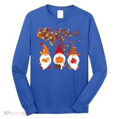 Halloween Three Gnomes Hat Leopard Pumpkin Fall Leaves Cool Gift Long Sleeve Shirt