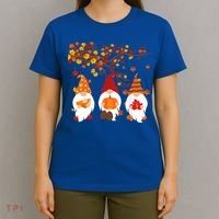 Halloween Three Gnomes Hat Leopard Pumpkin Fall Leaves Cool Gift T-Shirt thumb 4