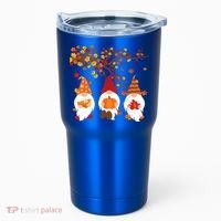 Halloween Three Gnomes Hat Leopard Pumpkin Fall Leaves Cool Gift Tumbler thumb 0