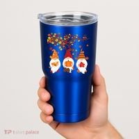 Halloween Three Gnomes Hat Leopard Pumpkin Fall Leaves Cool Gift Tumbler thumb 2