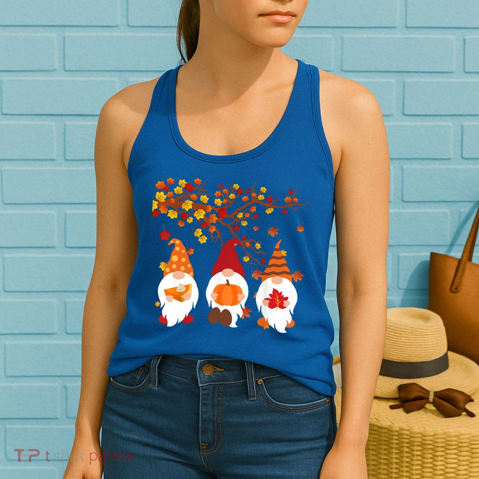 Halloween Three Gnomes Hat Leopard Pumpkin Fall Leaves Cool Gift Women's Tank Top