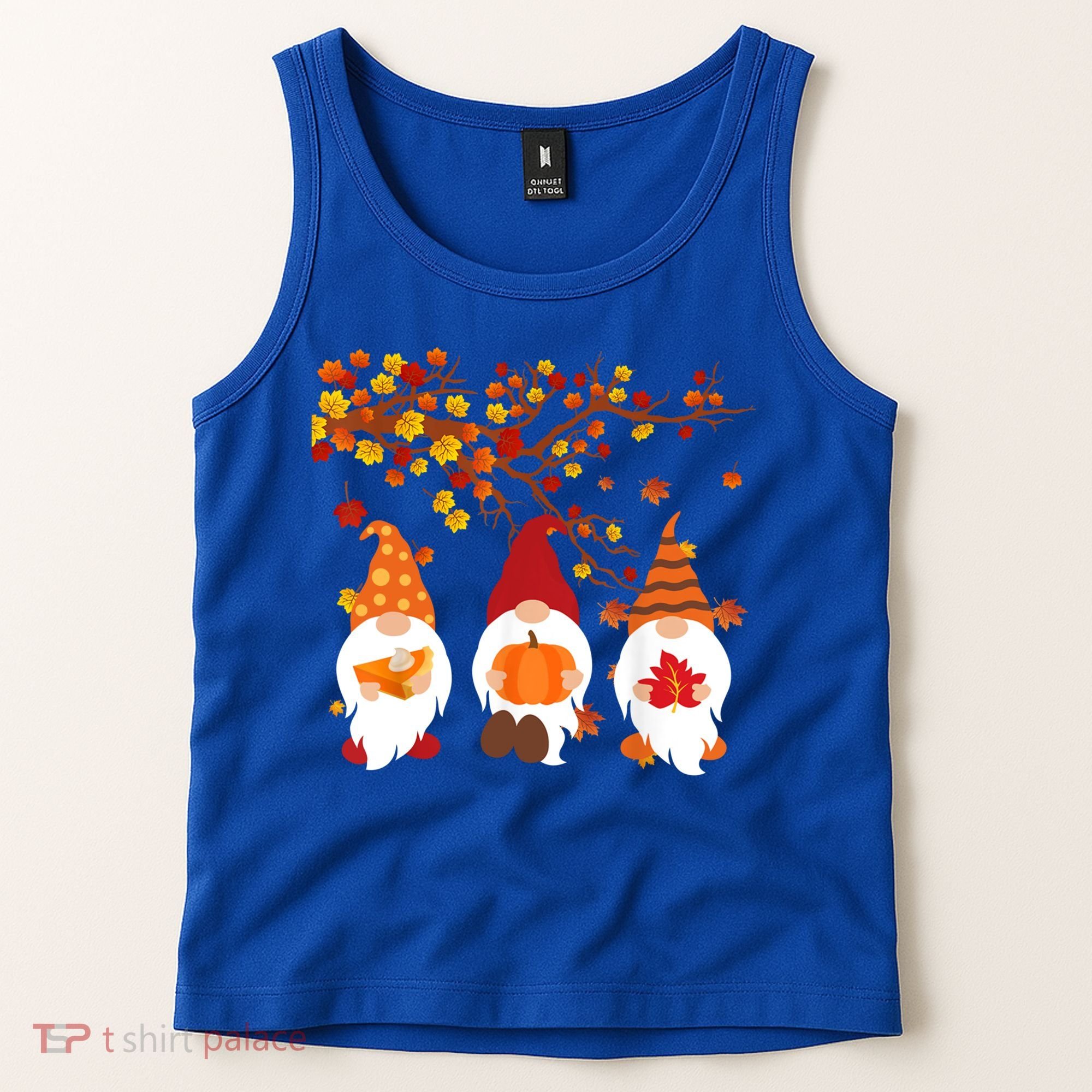 Halloween Three Gnomes Hat Leopard Pumpkin Fall Leaves Cool Gift Tank Top