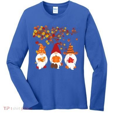 Halloween Three Gnomes Hat Leopard Pumpkin Fall Leaves Cool Gift Women's Long Sleeve Shirt