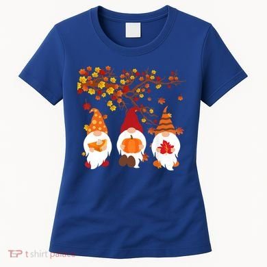 Halloween Three Gnomes Hat Leopard Pumpkin Fall Leaves Cool Gift Women's T-Shirt