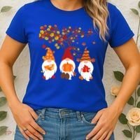 Halloween Three Gnomes Hat Leopard Pumpkin Fall Leaves Cool Gift Women's T-Shirt thumb 2
