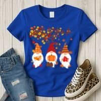 Halloween Three Gnomes Hat Leopard Pumpkin Fall Leaves Cool Gift Women's T-Shirt thumb 3