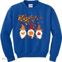 Halloween Three Gnomes Hat Leopard Pumpkin Fall Leaves Cool Gift Kids Sweatshirt thumb 0