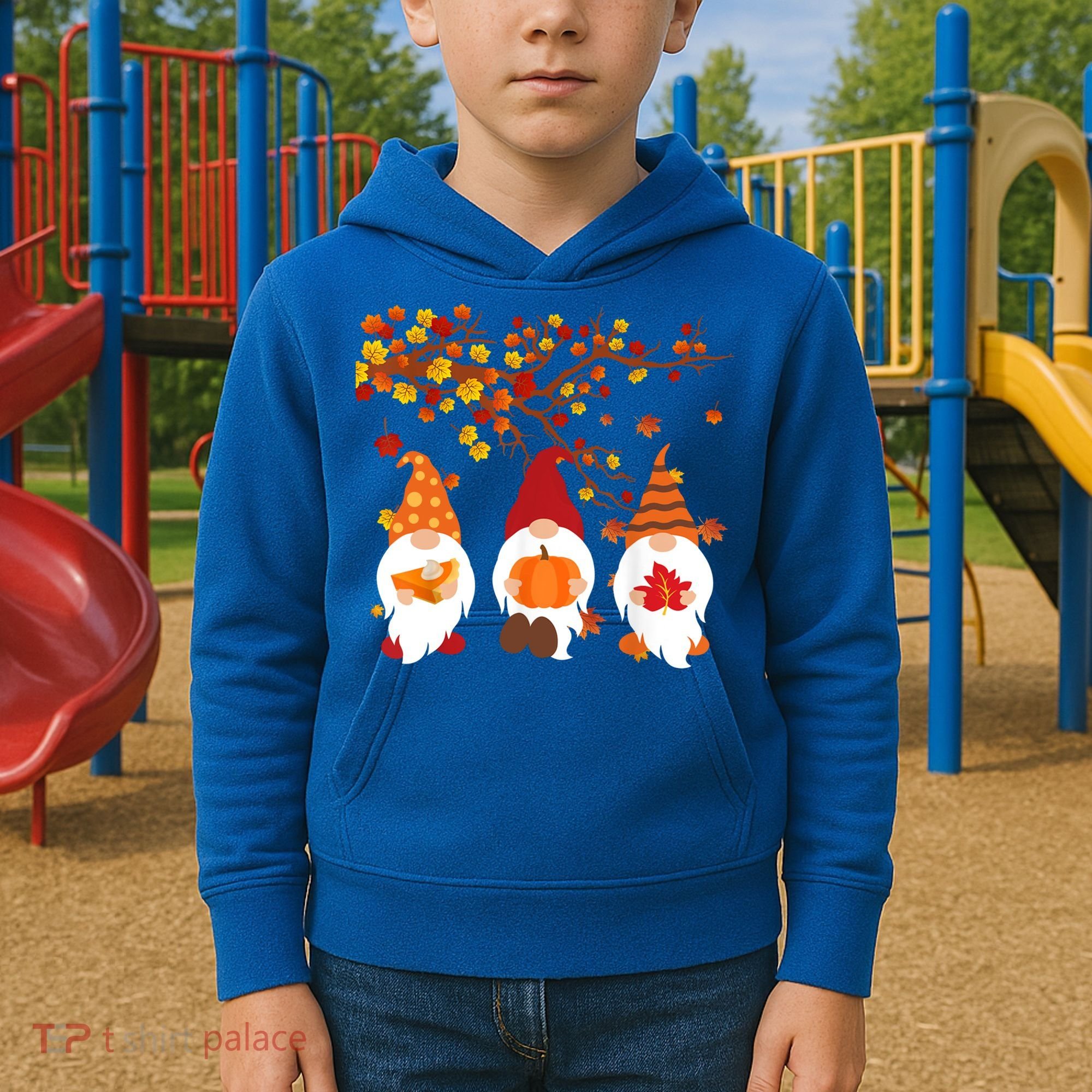 Halloween Three Gnomes Hat Leopard Pumpkin Fall Leaves Cool Gift Kids Hoodie