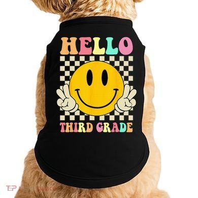 Hello Third Grade Hippie Smile Face 3rd Grade Back To School Doggie Tank
