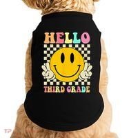 Hello Third Grade Hippie Smile Face 3rd Grade Back To School Doggie Tank thumb 0