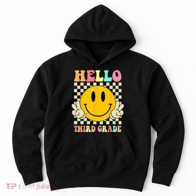 Hello Third Grade Hippie Smile Face 3rd Grade Back To School Hoodie