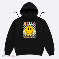 Hello Third Grade Hippie Smile Face 3rd Grade Back To School Hoodie thumb 0
