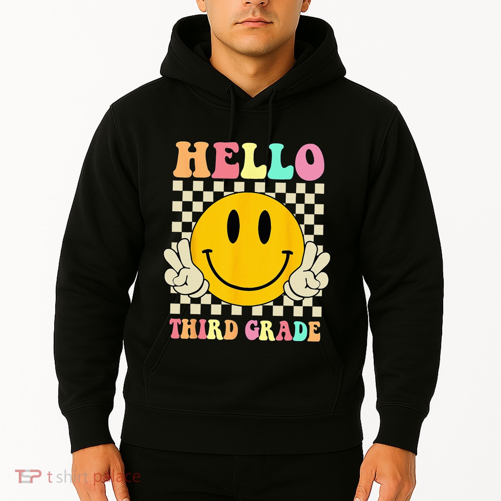 Hello Third Grade Hippie Smile Face 3rd Grade Back To School Hoodie