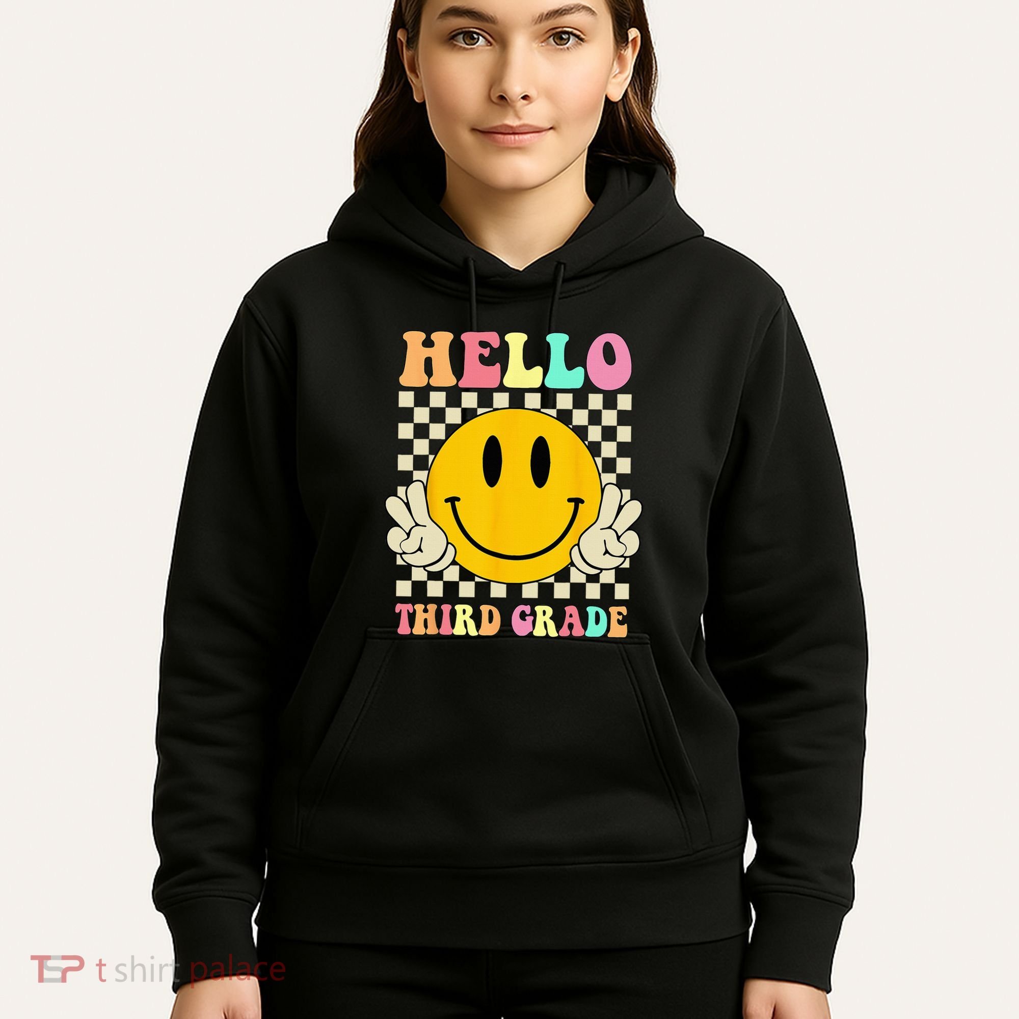 Hello Third Grade Hippie Smile Face 3rd Grade Back To School Hoodie