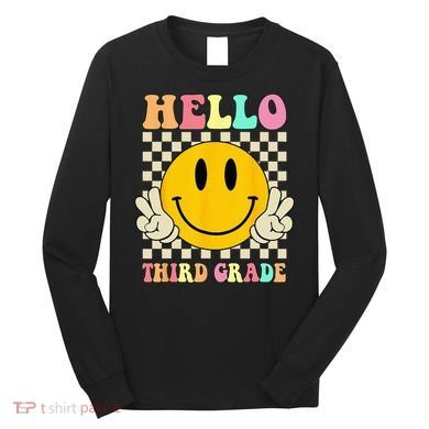 Hello Third Grade Hippie Smile Face 3rd Grade Back To School Long Sleeve Shirt