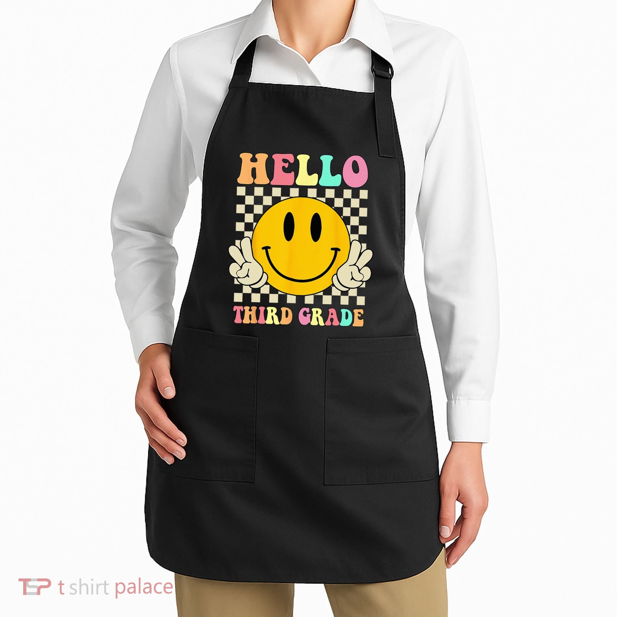 Hello Third Grade Hippie Smile Face 3rd Grade Back To School Apron