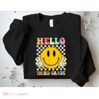 Hello Third Grade Hippie Smile Face 3rd Grade Back To School Sweatshirt thumb 2