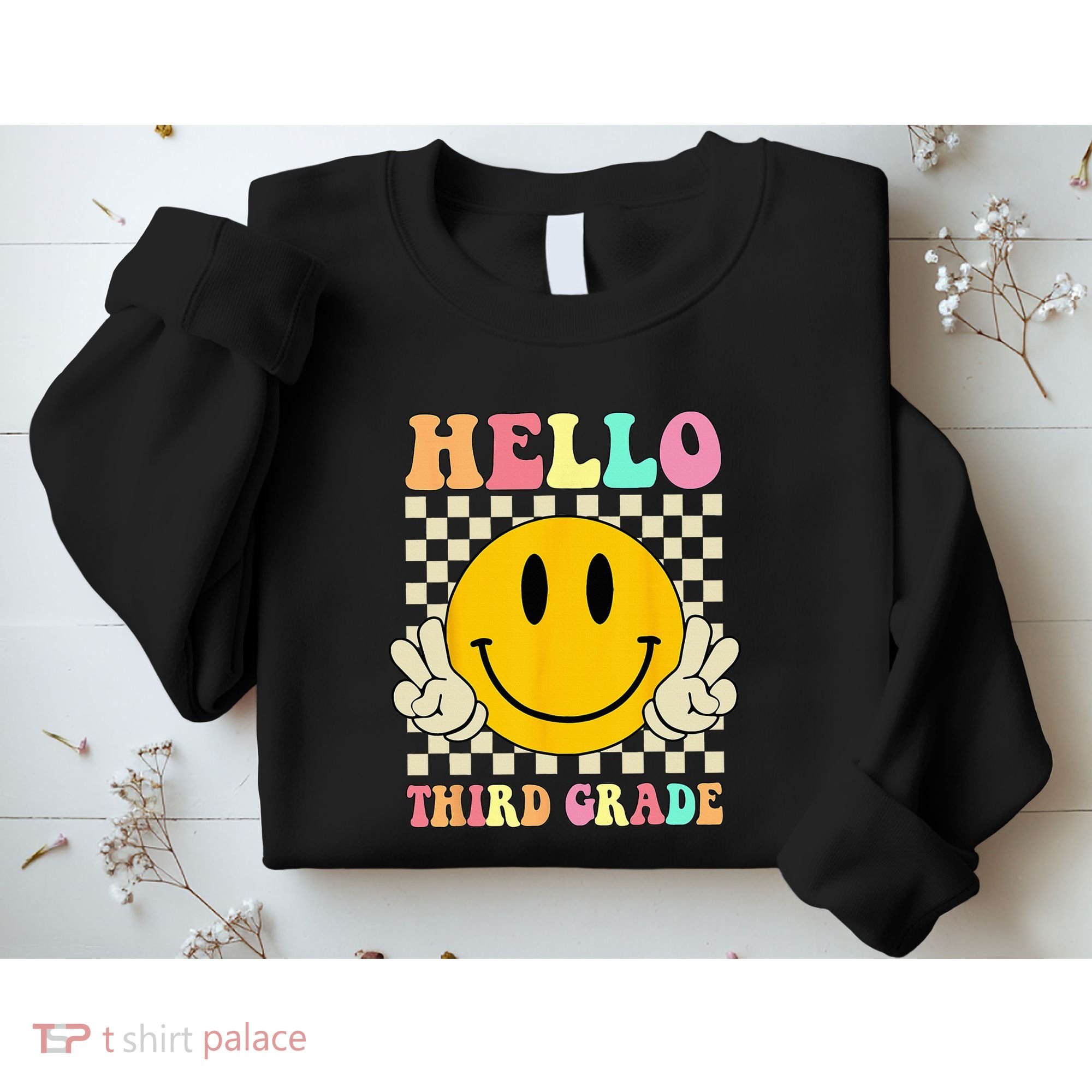 Hello Third Grade Hippie Smile Face 3rd Grade Back To School Sweatshirt