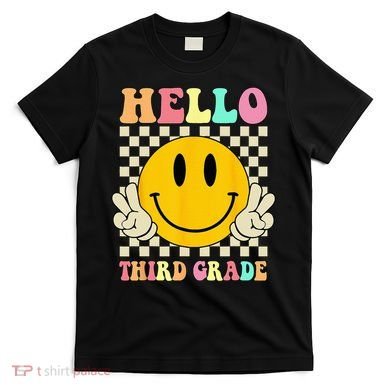 Hello Third Grade Hippie Smile Face 3rd Grade Back To School T-Shirt