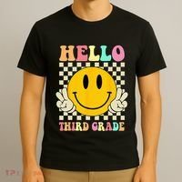 Hello Third Grade Hippie Smile Face 3rd Grade Back To School T-Shirt thumb 3