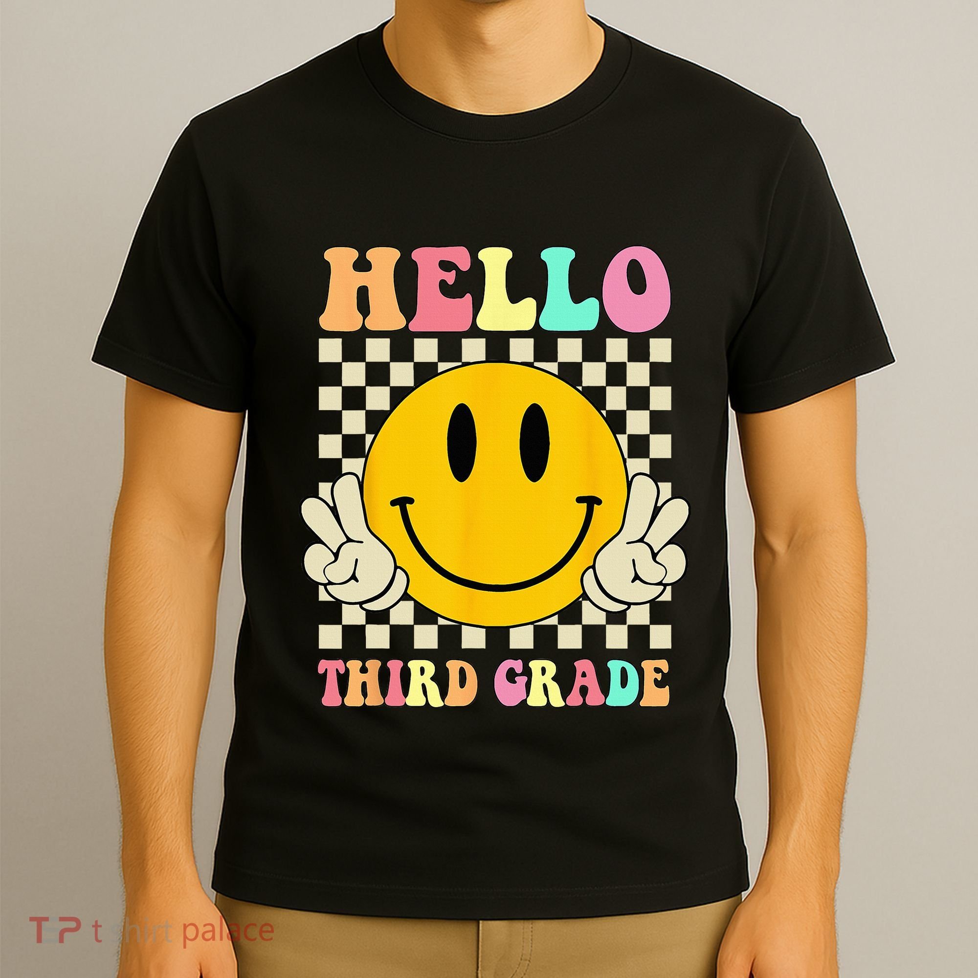 Hello Third Grade Hippie Smile Face 3rd Grade Back To School T-Shirt
