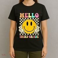 Hello Third Grade Hippie Smile Face 3rd Grade Back To School T-Shirt thumb 4