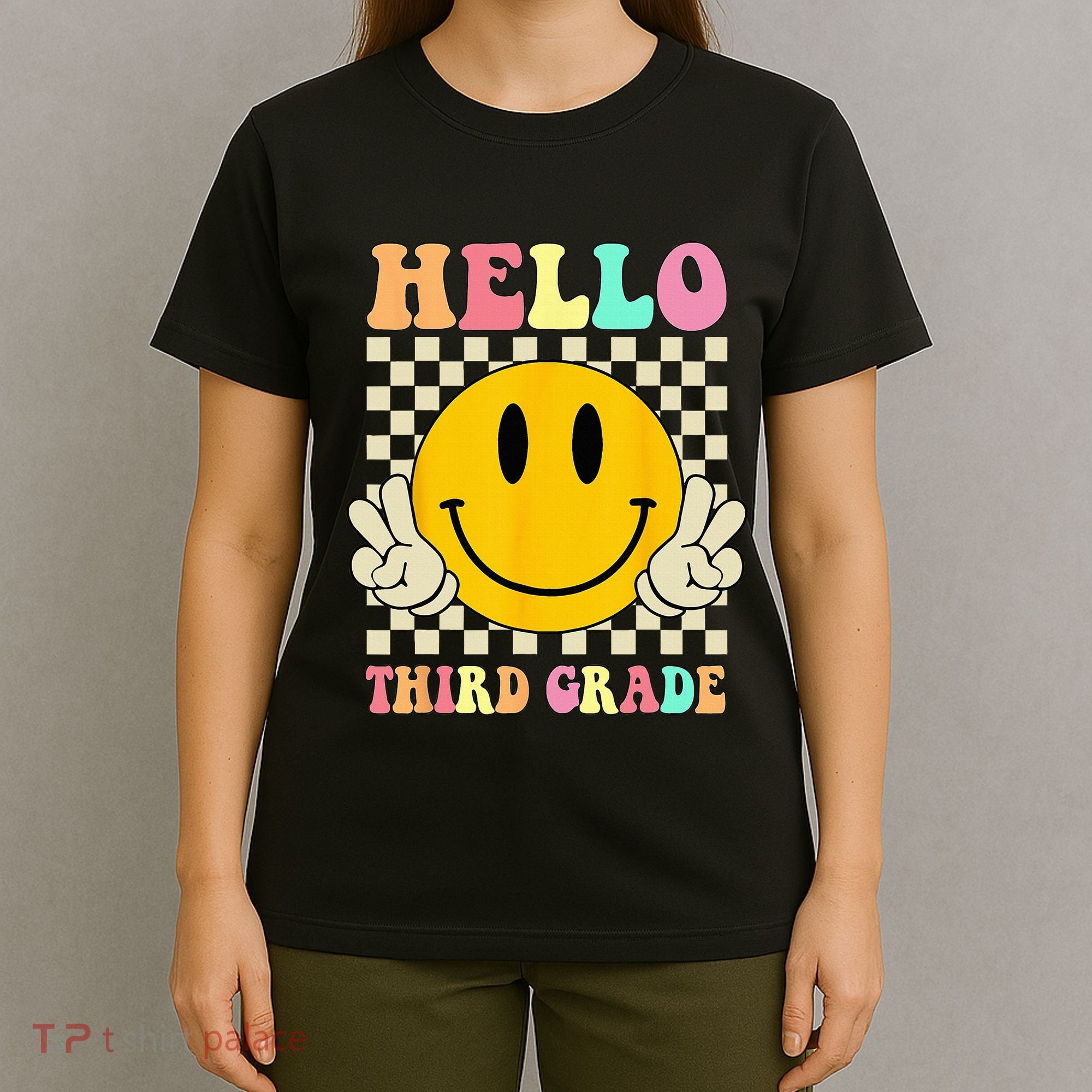 Hello Third Grade Hippie Smile Face 3rd Grade Back To School T-Shirt