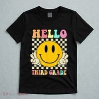 Hello Third Grade Hippie Smile Face 3rd Grade Back To School T-Shirt thumb 5