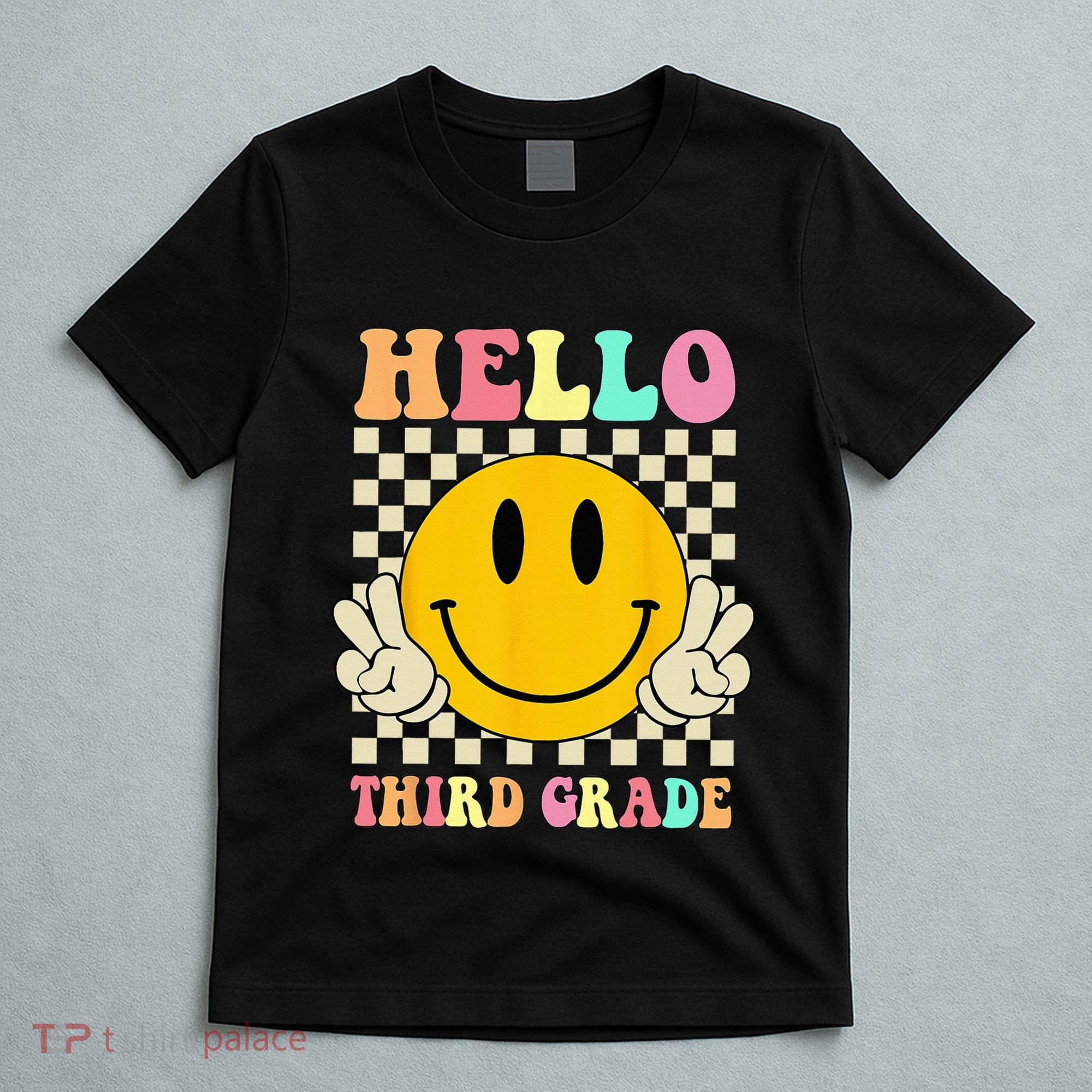 Hello Third Grade Hippie Smile Face 3rd Grade Back To School T-Shirt