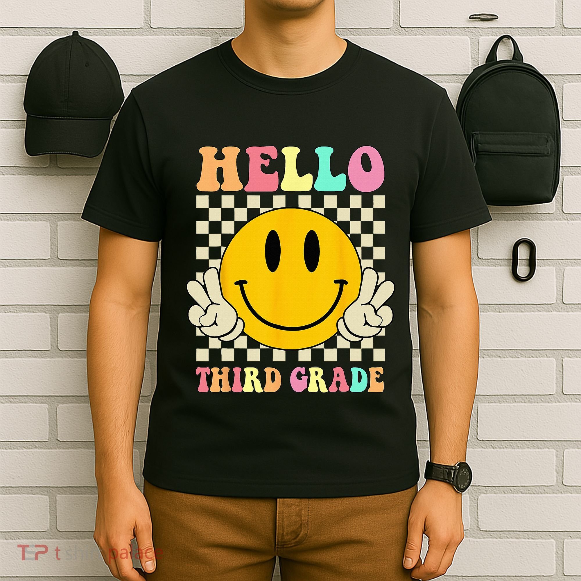 Hello Third Grade Hippie Smile Face 3rd Grade Back To School T-Shirt