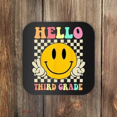 Hello Third Grade Hippie Smile Face 3rd Grade Back To School Coaster
