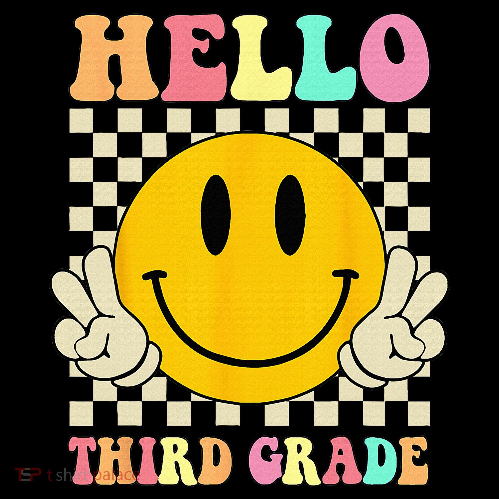 Hello Third Grade Hippie Smile Face 3rd Grade Back To School Ornament