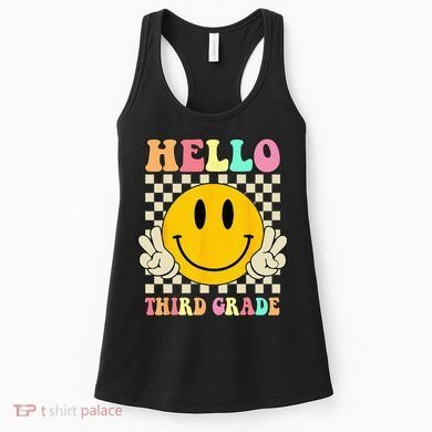 Hello Third Grade Hippie Smile Face 3rd Grade Back To School Women's Tank Top
