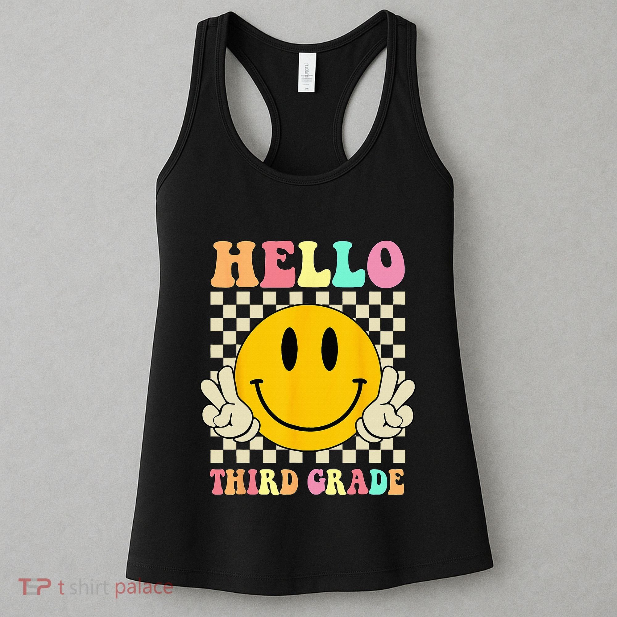 Hello Third Grade Hippie Smile Face 3rd Grade Back To School Women's Tank Top