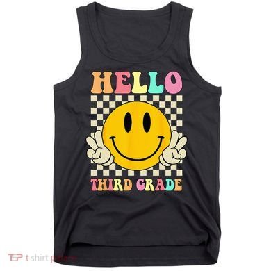Hello Third Grade Hippie Smile Face 3rd Grade Back To School Tank Top