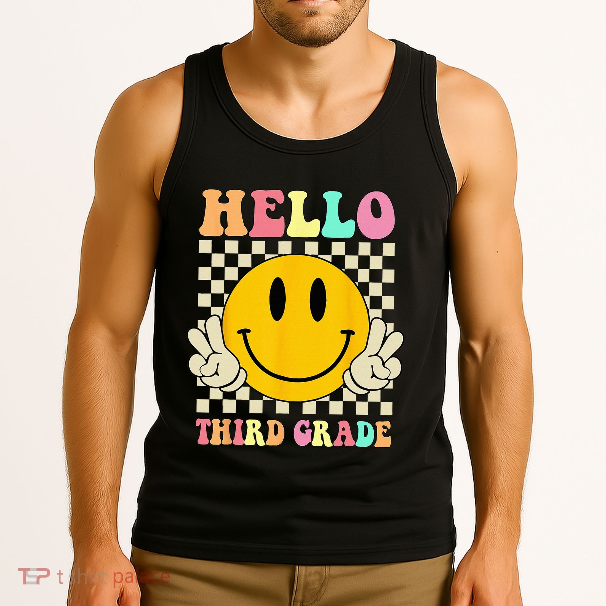 Hello Third Grade Hippie Smile Face 3rd Grade Back To School Tank Top
