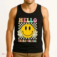 Hello Third Grade Hippie Smile Face 3rd Grade Back To School Tank Top thumb 3