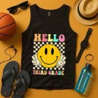 Hello Third Grade Hippie Smile Face 3rd Grade Back To School Tank Top thumb 4