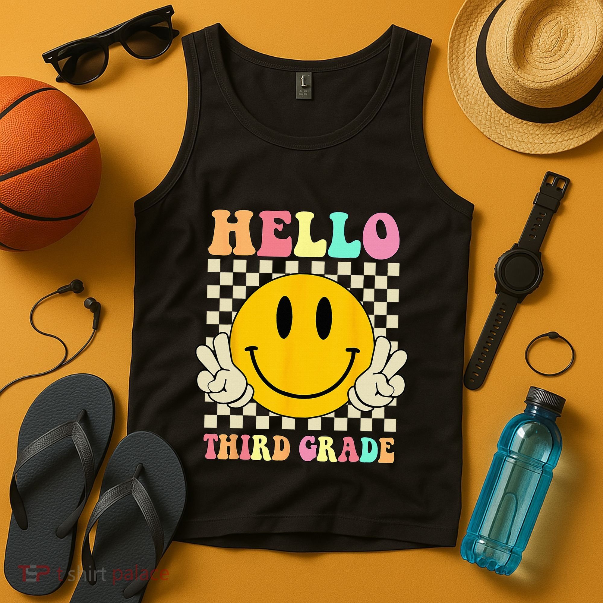 Hello Third Grade Hippie Smile Face 3rd Grade Back To School Tank Top