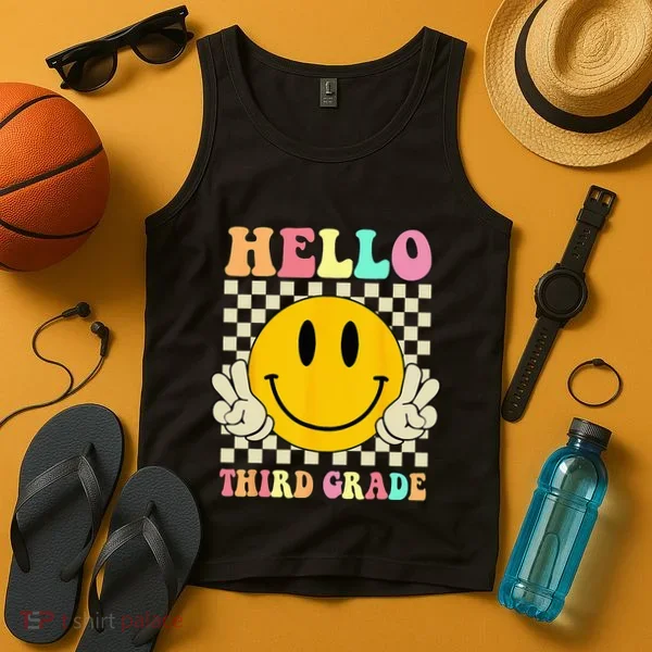Hello Third Grade Hippie Smile Face 3rd Grade Back To School Tank Top
