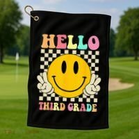 Hello Third Grade Hippie Smile Face 3rd Grade Back To School Golf Towel thumb 1