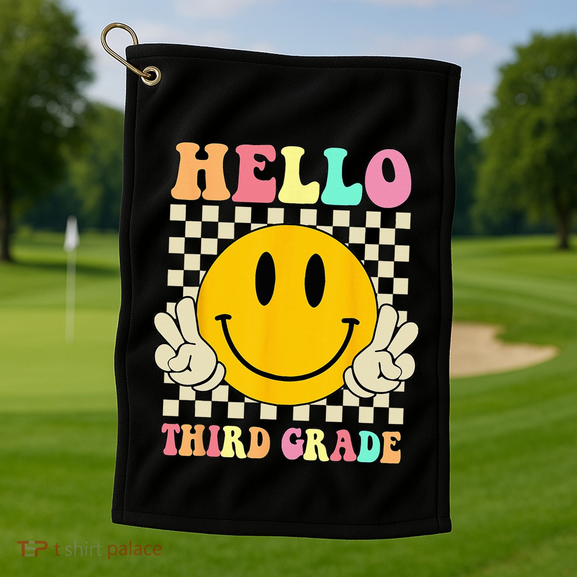 Hello Third Grade Hippie Smile Face 3rd Grade Back To School Golf Towel