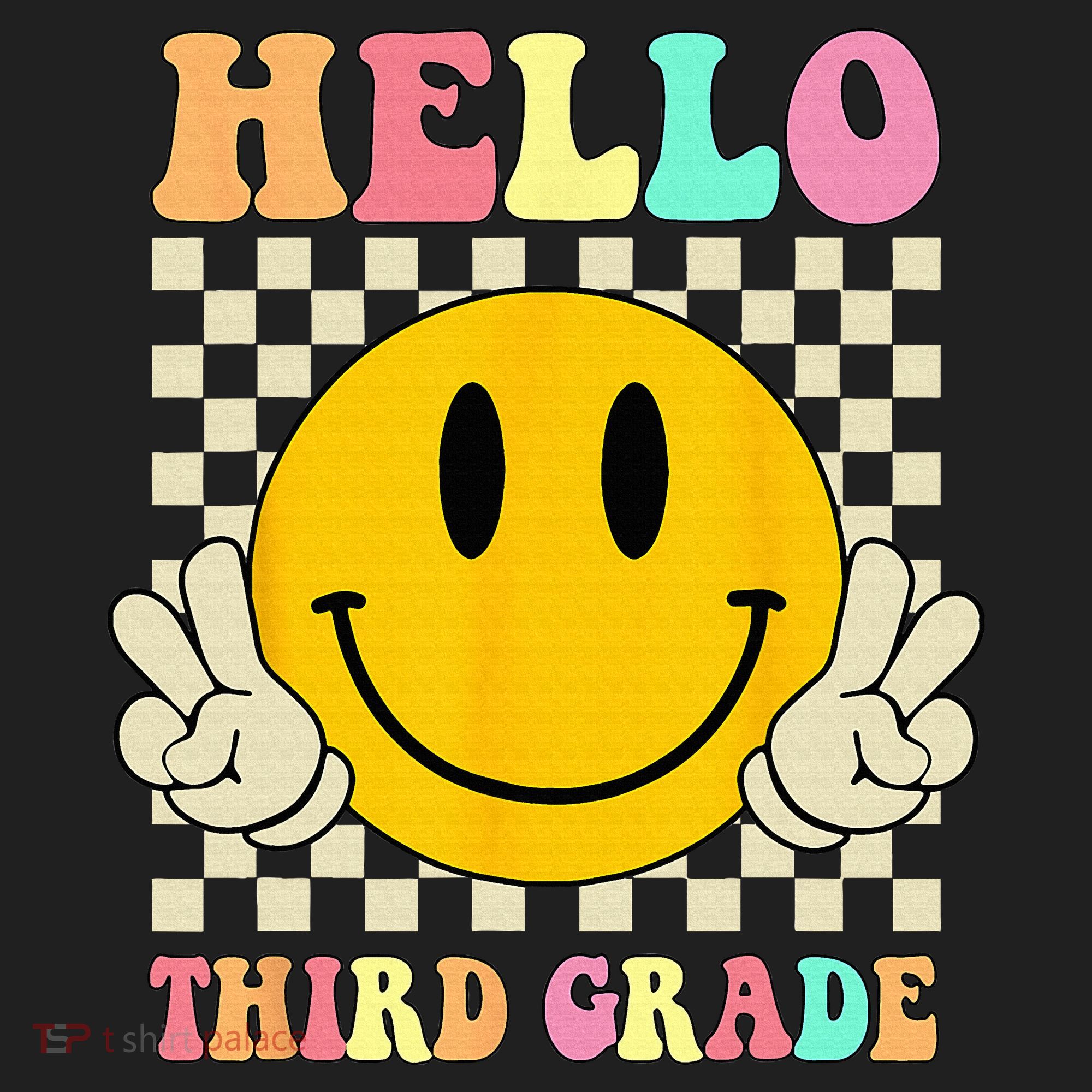 Hello Third Grade Hippie Smile Face 3rd Grade Back To School Golf Towel