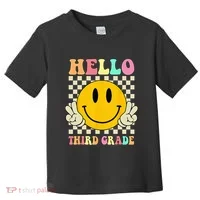Hello Third Grade Hippie Smile Face 3rd Grade Back To School Toddler T-Shirt thumb 0