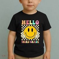 Hello Third Grade Hippie Smile Face 3rd Grade Back To School Toddler T-Shirt thumb 2