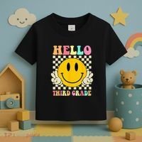 Hello Third Grade Hippie Smile Face 3rd Grade Back To School Toddler T-Shirt thumb 3