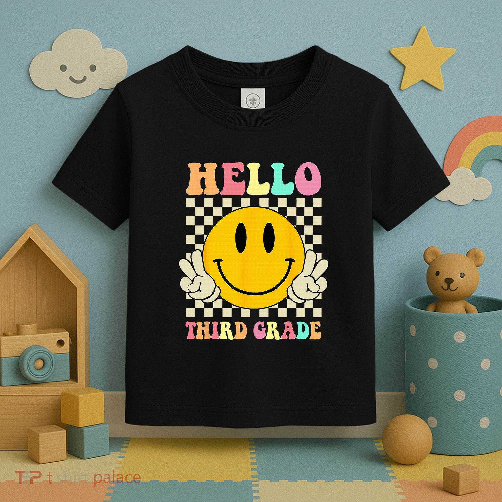 Hello Third Grade Hippie Smile Face 3rd Grade Back To School Toddler T-Shirt
